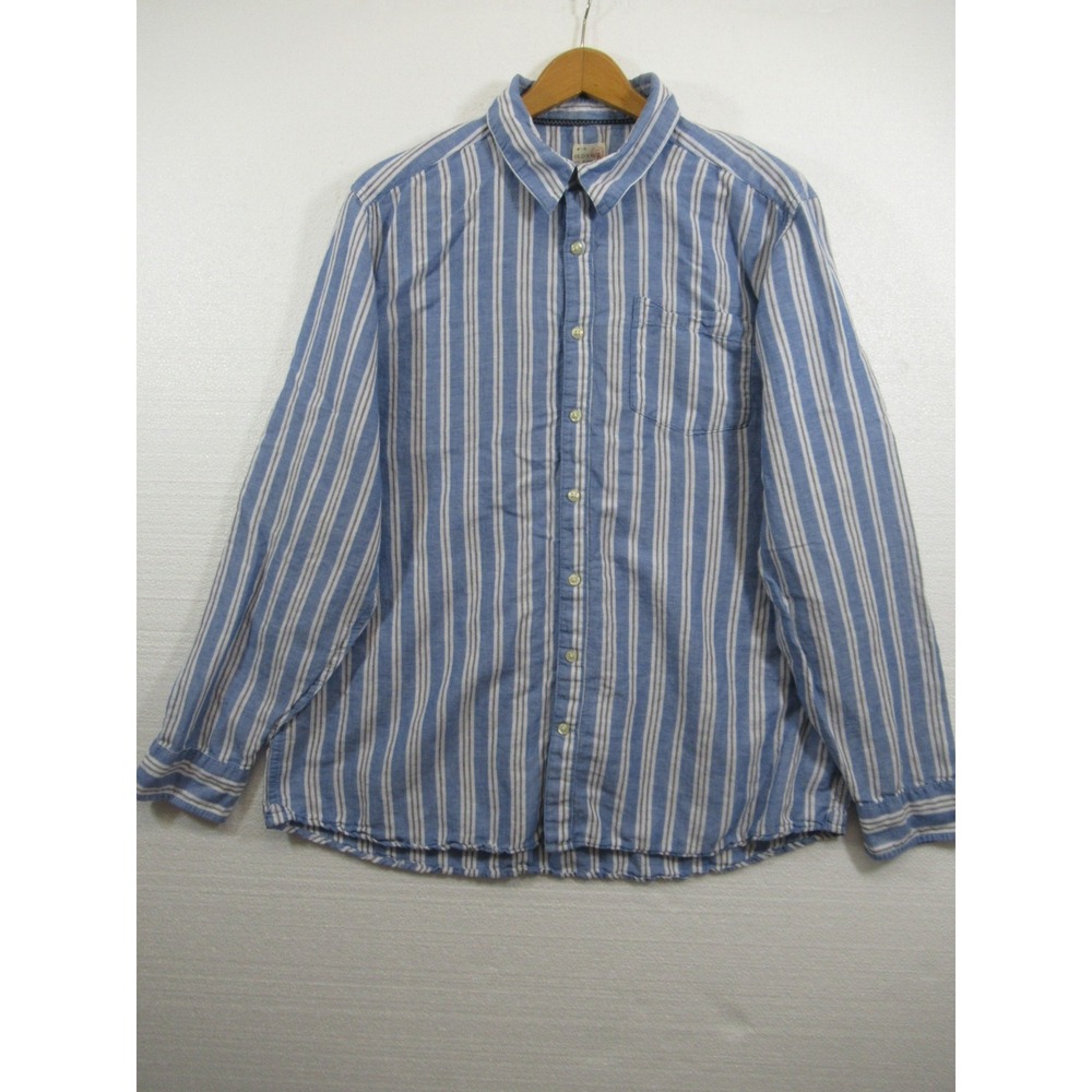 Old Navy Linen Blend Button Up Shirt Men XL Blue Stripe Y2K Preppy Beach